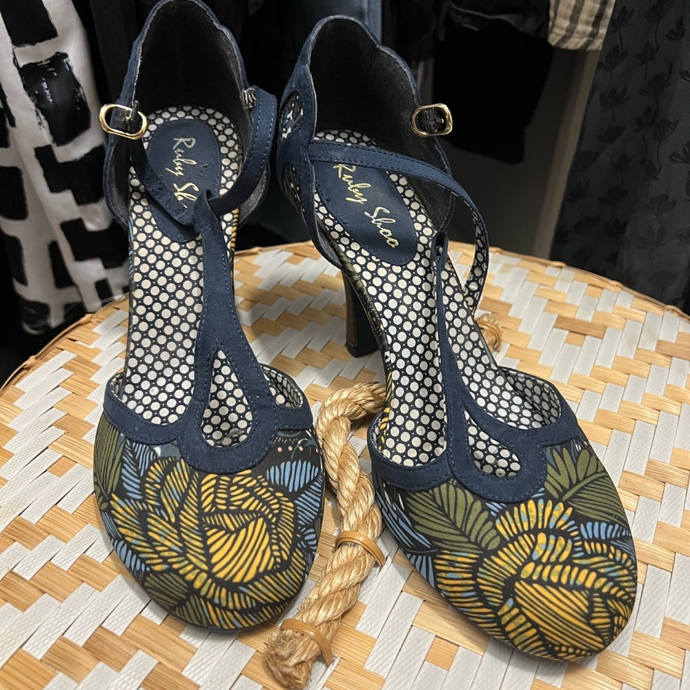 Ruby Shoo T-Strap Heels In Navy - image 2